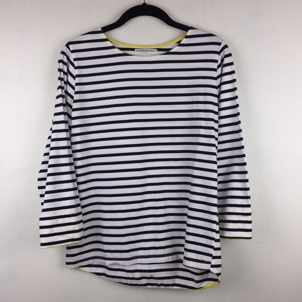 Goodnight Macaroon Black White Striped PJ Top